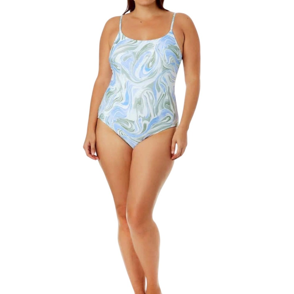 Hurley Surfer Marble Swirl‎ Blue Green Strappy Back One Piece Swimsuit Large